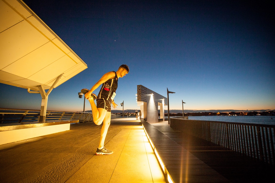 Man warms up at the Broadwater Parklands